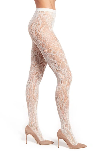 Shop Natori Lace Cutout Tights In Ivory