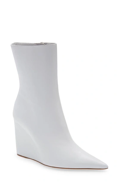 Shop Amina Muaddi Pernille Pointed Toe Wedge Bootie In White