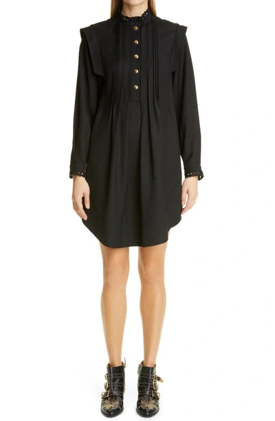 Shop Chloé Eyelet Trim Gabardine Long Sleeve Dress In Black