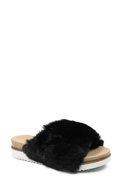 Shop Kensie Daine Faux Fur Slide Slipper In Black Faux Fur