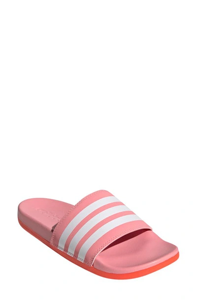 Shop Adidas Originals Adilette Comfort Slide Sandal In Super Pop/ White/ Solar Red