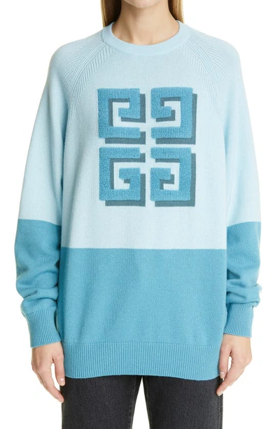 Shop Givenchy Logo Two-tone Cashmere Sweater In Sky Blue
