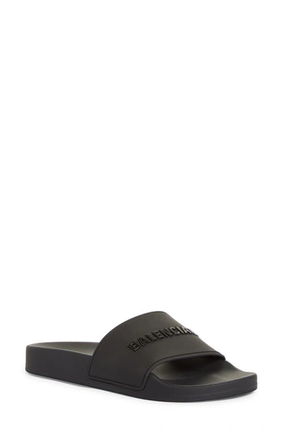 Shop Balenciaga Logo Slide Sandal In Black
