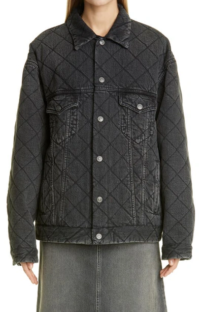 Shop Balenciaga Quilted Denim Trucker Jacket In Dirty Vintage Black