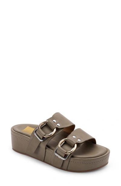 Shop Dolce Vita Cici Platform Slide Sandal In Khaki Leather