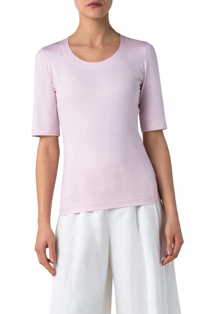 Shop Akris Punto Elbow Sleeve T-shirt In Soft Pink