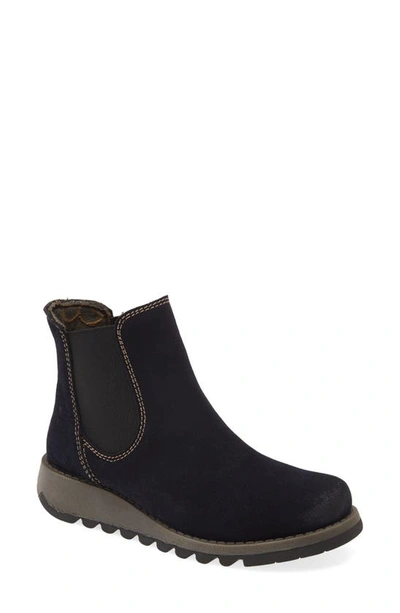 Shop Fly London Salv Chelsea Boot In Navy Suede