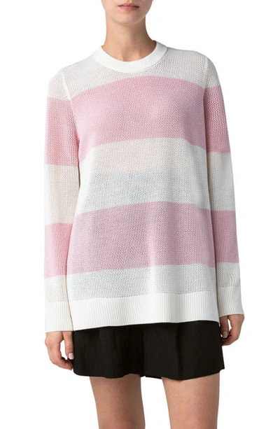 Shop Akris Punto Wide Stripe Crochet Sweater In Cream-soft Pink