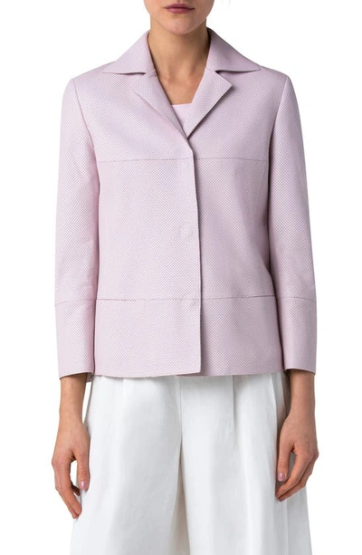 Shop Akris Punto Pin Dot Perforated Lambskin Leather Jacket In Soft Pink