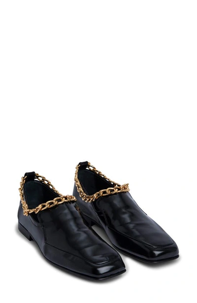 Shop By Far Nick Chain Trim Patent Leather Loafer In Black