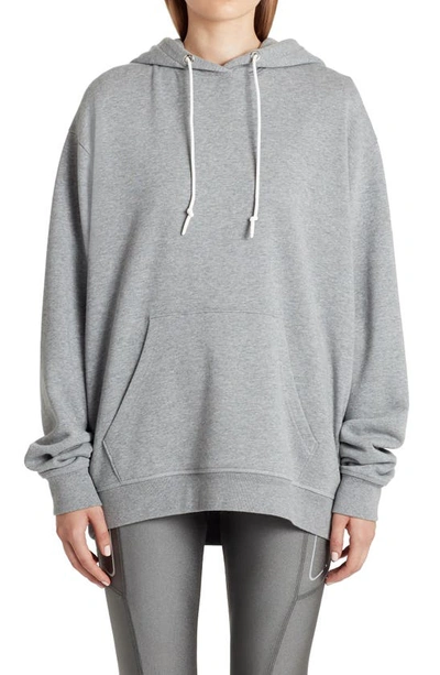 Shop Moncler Back Logo Cotton Blend Hoodie In Grey