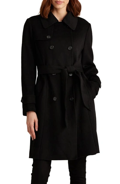 Shop Lauren Ralph Lauren Wool Blend Trench Coat In Black