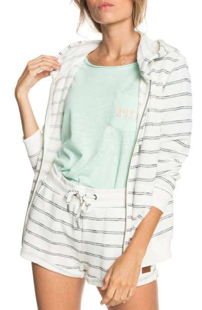 Shop Roxy Perfect Wave Stripe Terry Zip Hoodie In Snow White Will Stripes