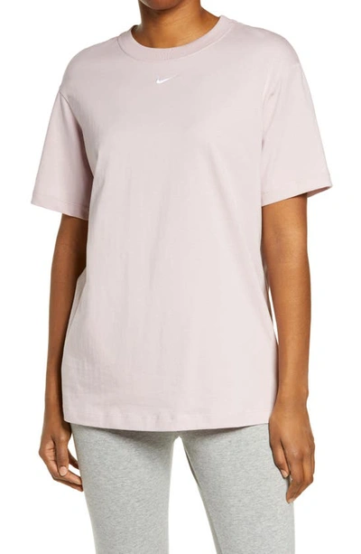 Shop Nike Essential Embroidered Swoosh Cotton T-shirt In Champagne/ White