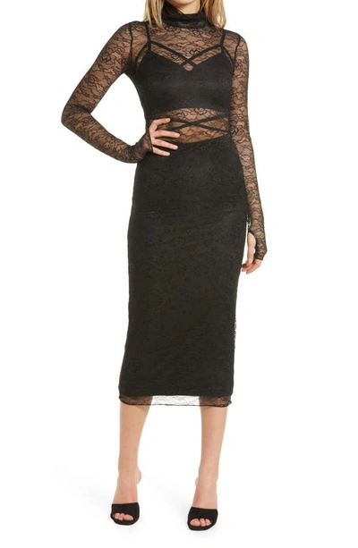 Shop Afrm Long Sleeve Lace Dress In Noir Lace