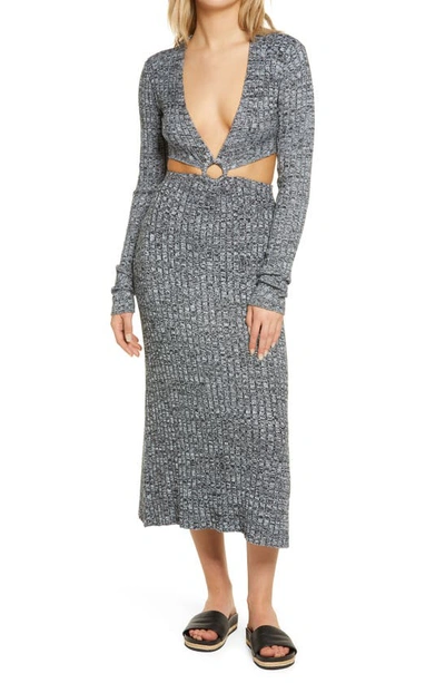 Shop Afrm Meave Long Sleeve Cutout Sweater Dress In Marled Noir
