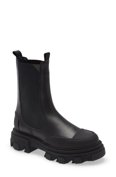 Shop Ganni Leather Lug Sole Platform Boot In Black