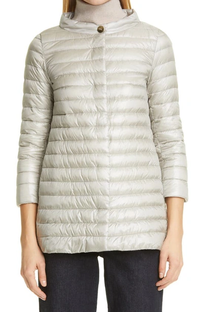 Shop Herno Rossella Water Repellent High/low A-line Down Puffer Jacket In Grigio Perla