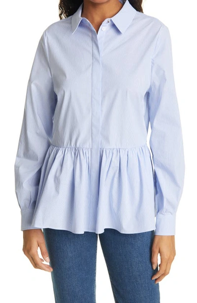 Shop Ted Baker Stripe Peplum Button-up Shirt In Light Blue