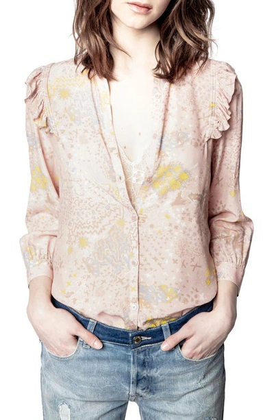 Shop Zadig & Voltaire Tygg Print Glam Long Sleeve Blouse In Crepuscule