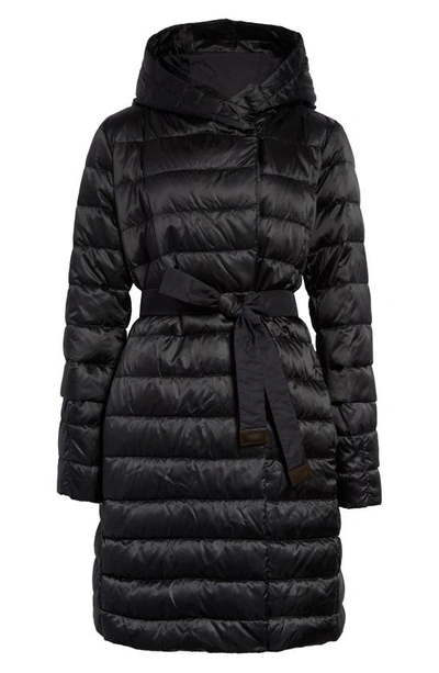 Shop Max Mara The Cube Reversible Hooded Down Coat With Two Belts In Black