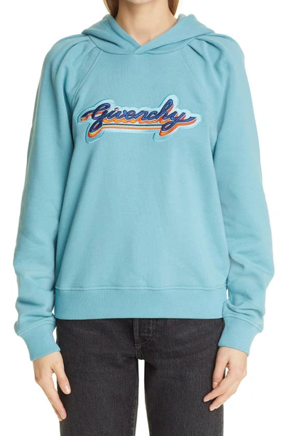 Shop Givenchy Logo Embroidered Crop Hoodie In Celestial Blue
