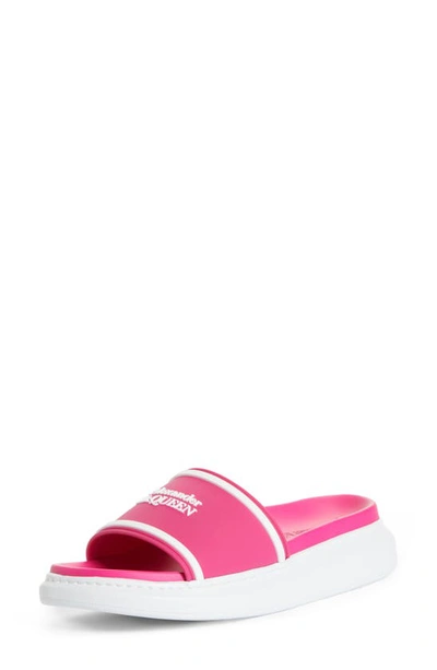Shop Alexander Mcqueen Logo Slide Sandal In White/pink