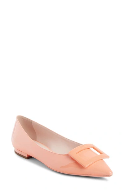 Shop Roger Vivier Gommettine Buckle Pointed Toe Flat In Melon