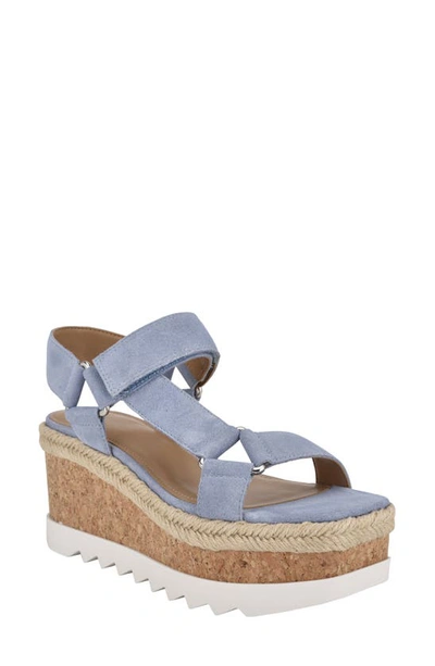 Shop Marc Fisher Ltd Gylian Platform Wedge Sandal In Light Jeans Suede