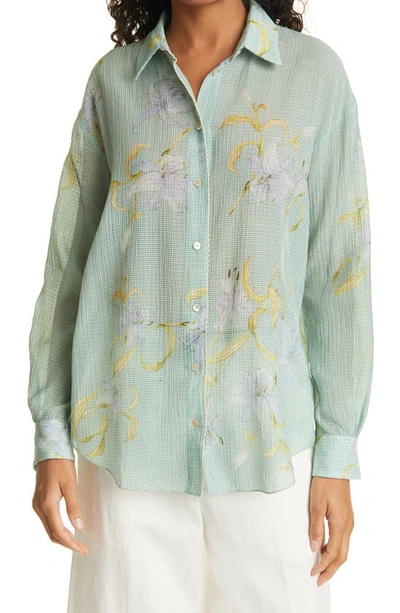 Shop Forte Forte Giulietta Print Cotton & Silk Button-up Shirt In Laguna