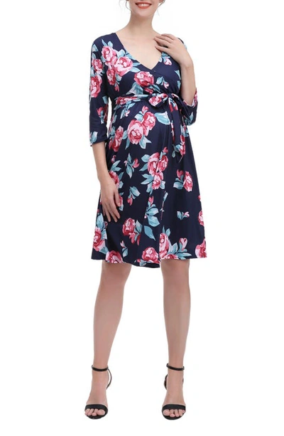 Shop Kimi And Kai Diana Floral Faux Wrap Maternity Dress In Blue