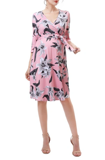Shop Kimi And Kai Gracie Floral Faux Wrap Maternity Dress In Pink