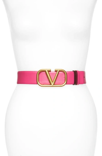 Shop Valentino Vlogo Buckle Reversible Leather Belt In Fuchsia