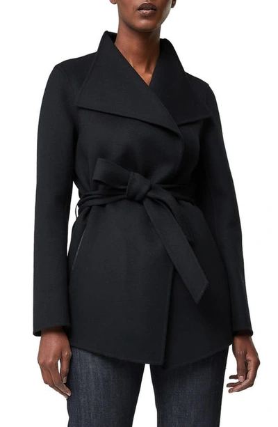 Shop Mackage Azara Water Resistant Wool & Leather Wrap Coat In Black