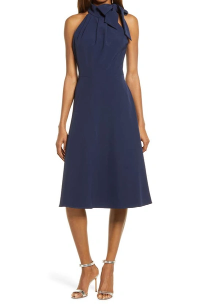 Shop Black Halo Audrey Sleeveless Tie Neck Dress In Pacific Blue