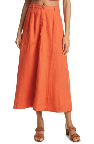Shop Staud Cybele Linen Skirt In Burnt Ochre