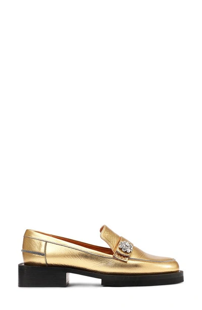 Shop Ganni Brush Off Loafer In Gold