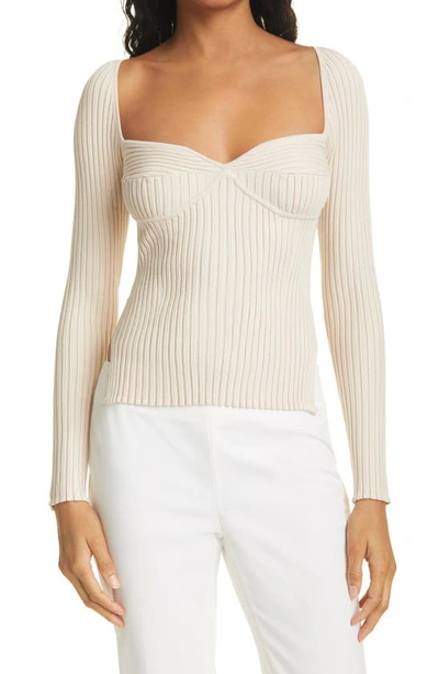 Shop Jonathan Simkhai Sammy Ribbed Bustier Sweater In Champagne