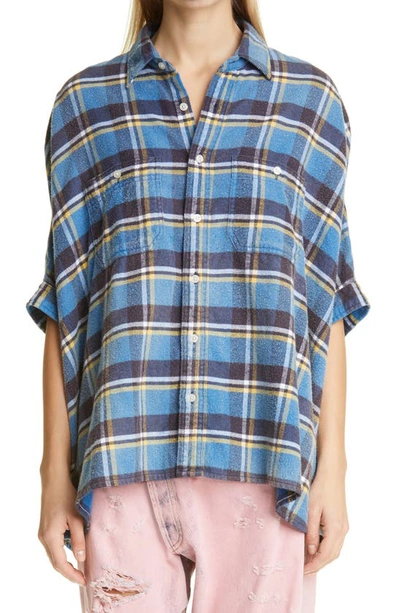 Shop R13 Plaid Oversize Cotton Flannel Shirt In Blue Plaid