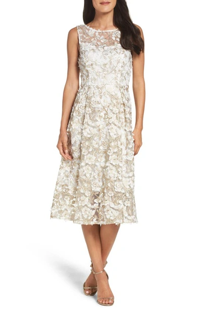 Adrianna Papell Floral-appliques Midi Dress In Ivory/ Gold | ModeSens