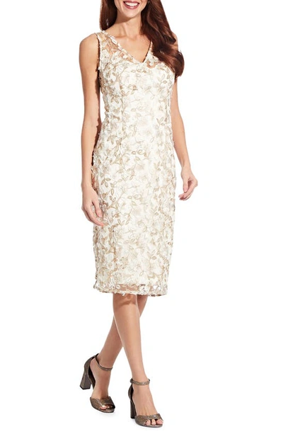 Shop Adrianna Papell Embroidered Sleeveless Sheath Dress In Ivory