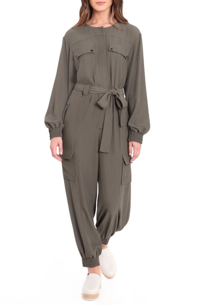 Shop Donna Morgan Long Sleeve Utility Jumpsuit In Olive