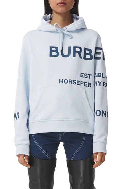 Shop Burberry Poulter Horseferry Print Cotton Hoodie In Pale Blue