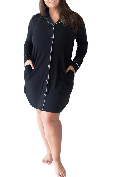 Shop Kindred Bravely Clea Classic Long Sleeve Sleep Shirt In Black