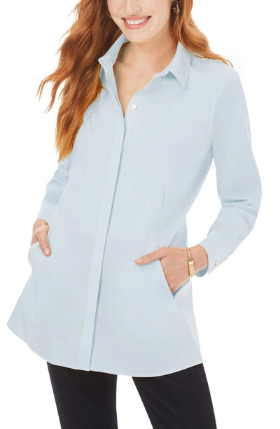 Shop Foxcroft Cici Non-iron Stretch Tunic Shirt In Blue Whisper