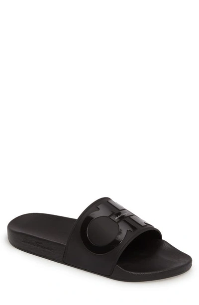 Ferragamo Men's Groove 2 Rubber Slide Sandals In Black | ModeSens
