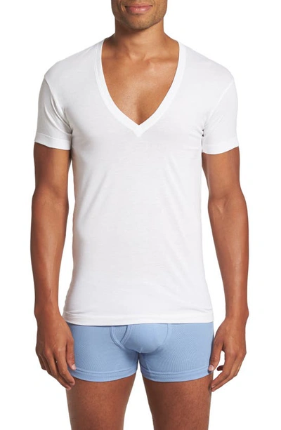 Shop 2(x)ist Slim Fit Pima Cotton Deep V-neck T-shirt In White