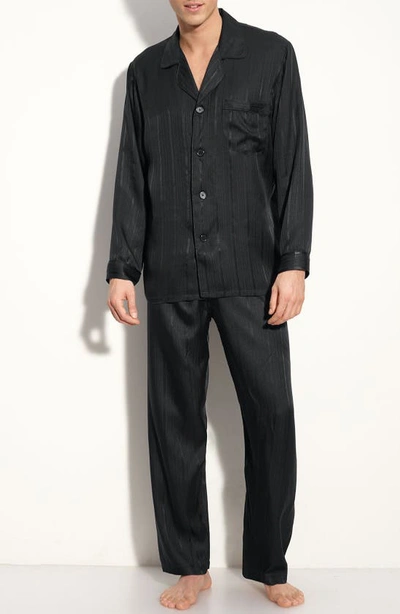 Shop Majestic International Herringbone Stripe Silk Pajamas In Night