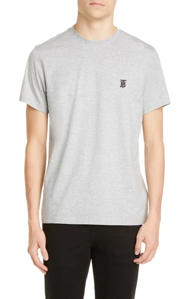 Shop Burberry Parker Embroidered Logo T-shirt In Pale Grey Melange