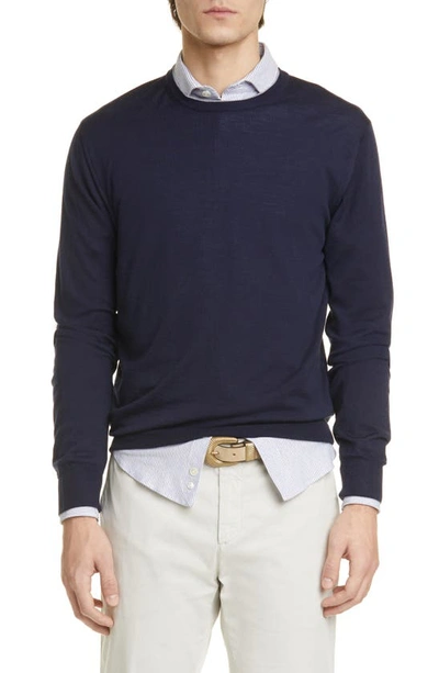 Shop Eleventy Wool & Silk Crewneck Sweater In Navy